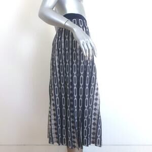 Tory Burch Pleated Knit Jacquard Midi Skirt Navy Link Print Size M